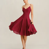 Crvena Chiffon A-Linija Midi Haljina