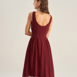 Vinska Crvena Chiffon Midi Haljina bez Rukava