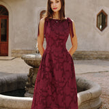 Crvena Jakard Chiffon Midi Haljina