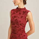 Crveni Mock Neck Cvjetni Top